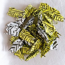 32 Premade Japanese Origami Paper Cranes Folded Crafts Stripe Yellow B/W 3