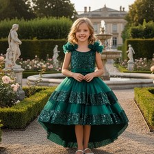 Girl Sequin Flower Princess Dress Kaftan Abaya Birthday Party Gown Christmas New