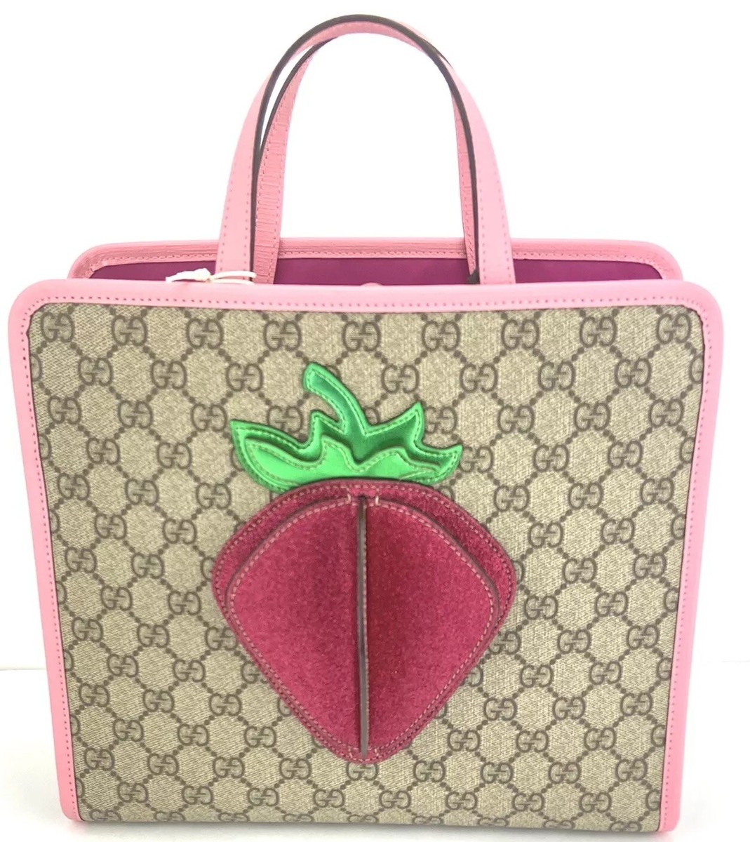 Gucci #630589 GG Supreme Junior 3D Strawberry Tote Bag, NWT Gucci #630589 GG Supreme Junior 3D Strawberry Tote Bag, NWT