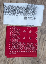 VTG PAISLEY BANDANAS 2  Scarves White Paris Crafted W/ Pride  Red Trunk Up
