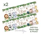 2x Personalised PHOTO WILD SAFARI ANIMALS Birthday Banner LARGE Kids Party