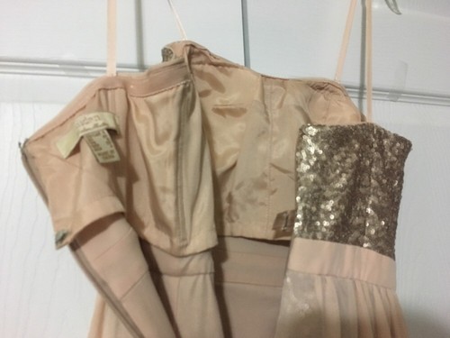 NWT AIDAN MATTOX Strapless Sequin Chiffon Overlay HiLo Dress Sz 0 Champagne $290 - Picture 9 of 11