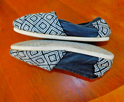 TOMS Alpargata black & white diamond weave canvas slip-on shoes women's sz 7