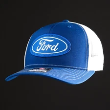 Ford Oval Vintage Patch Hat, Richardson 112 Blue Trucker Retro Cap Trucks Racing