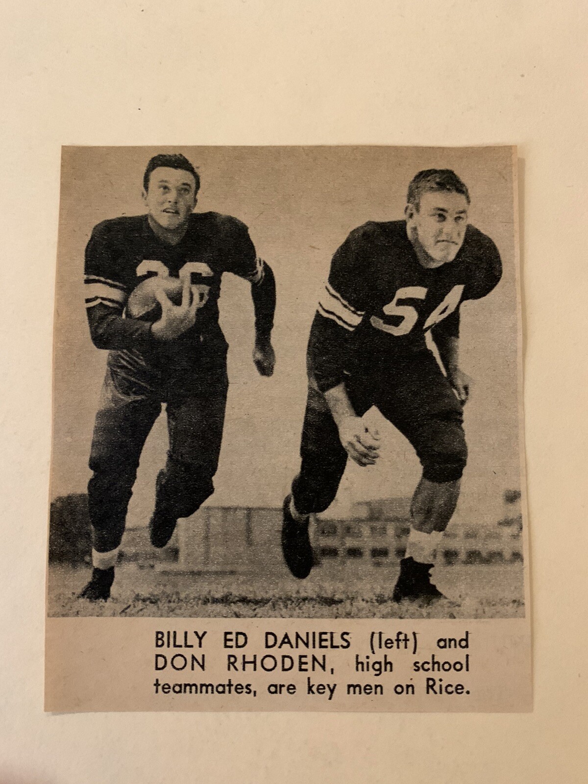 Don Rhoden Billy Ed Daniels Don Rhoden Rice Owls 1952 S&S Football Pictorial CO ...