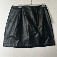 ANA A New Approach Black Faux Leather Mini Skirt Size 10 Front Slit NWT