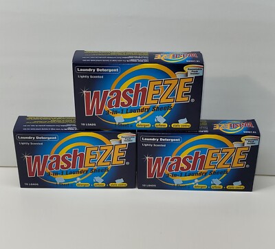 Lot 3 WASHEZE 3 IN 1 Laundry Detergent Sheets 10 Loads Each (30 Total)