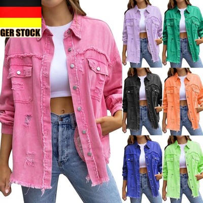 2024 Trendige zerrissene übergroße Jeansjacke für Damen Lässige Lange Mantel NEU