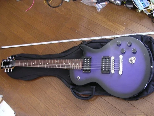 Electric Guitar Burny Les Paul Type Dark Blue x Black Burst Color and Soft Case