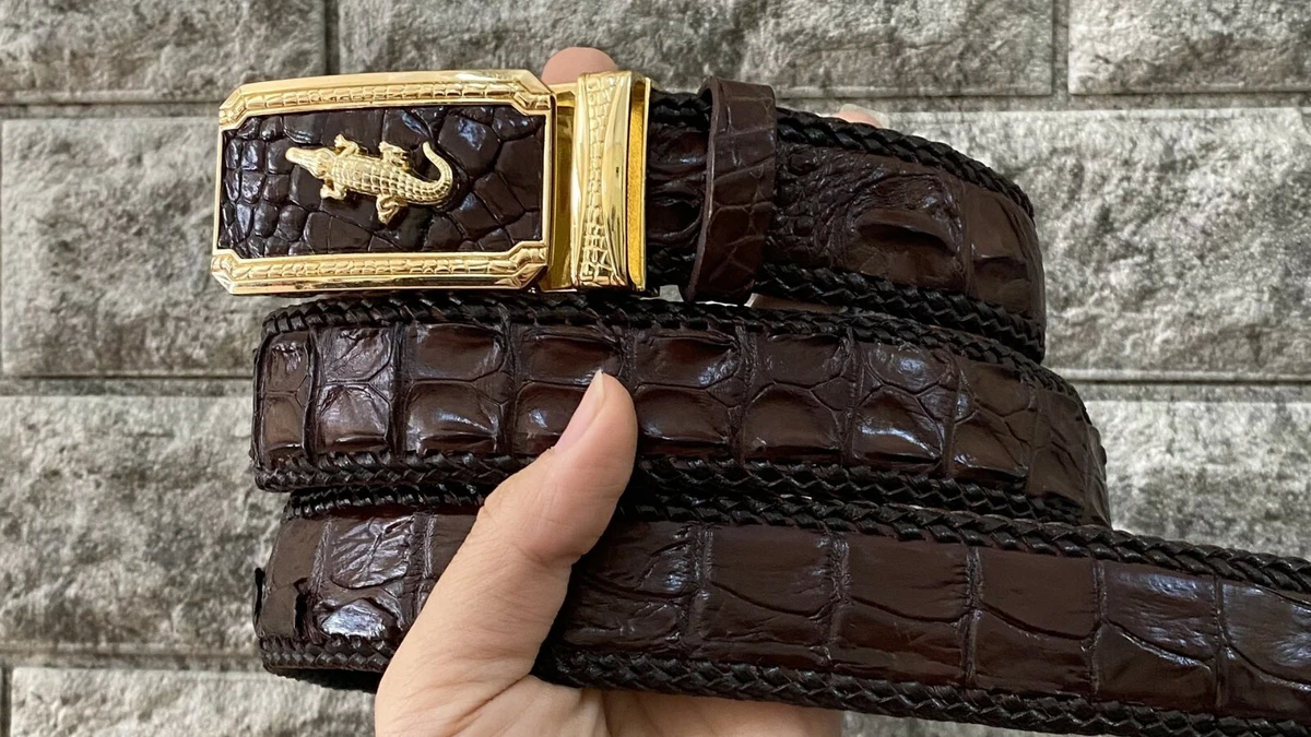 Genuine crocodile leather belt, Men's belt, Alligator brown belt,  47" long 120cm