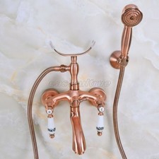 Clawfoot Antique Red Copper Bathroom Tub Faucet Hand Shower Mixer Tap Set ena365