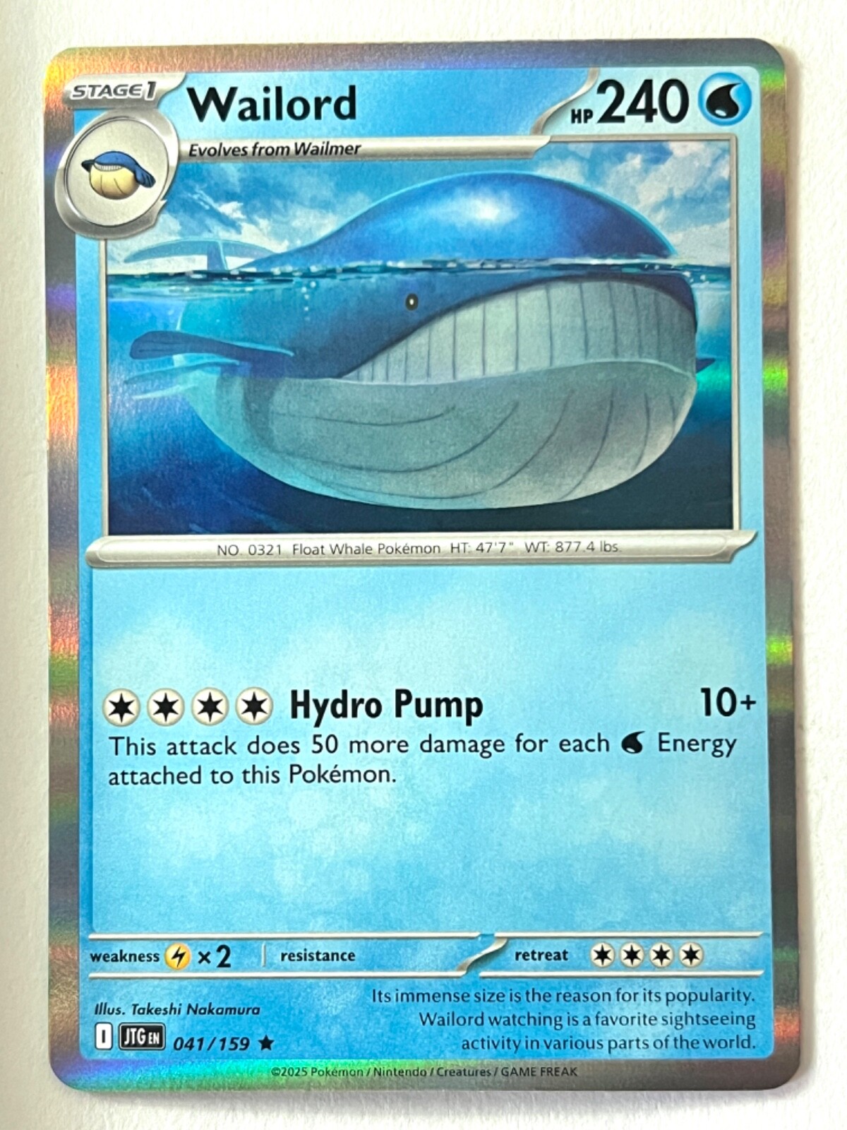 Wailord 041/159 Holo Rare Journey Together Pokemon TCG - Pack Fresh Near Mint NM