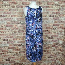 J.Crew Silk Dress Blue Floral UK 12 Below Knee Length Straight B1021