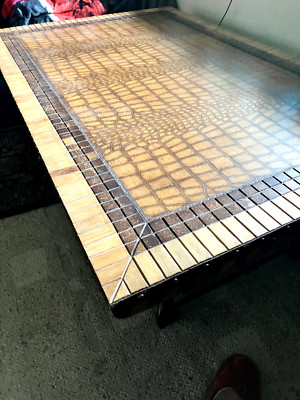wooden and wrought iron coffee table very unique very large very heavy good cond
