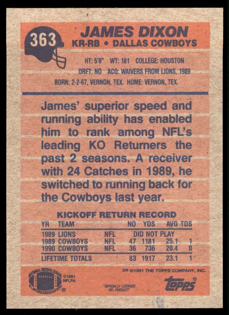 1991 Topps James Dixon Dallas Cowboys 363 eBay