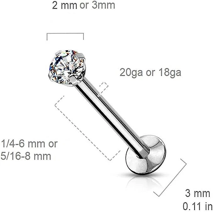 Push In Labret Monroe Stud Threadless Flat Back Stud Earring Lip Labret Piercing - Image 2 of 4