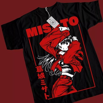 Misato Asuka T-shirt Neon Genesis Evangelion Kawai Anime Black Shirt All Size