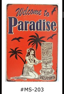 Tin Sign Welcome Paradise Tiki Bar Hula Girl Signs Plaques Retro