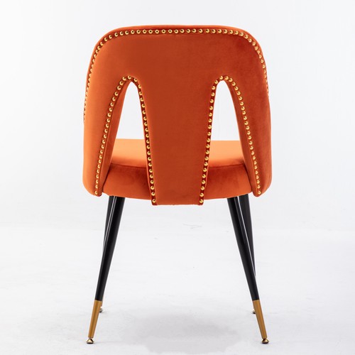 2 Set Velvet Upholstered Dining Chairs Side Chairs W/Nailheads Metal Legs Orange - Picture 6 of 10