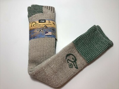 New w/Tags, Ducks Unlimited Mens Merino Wool Blend Wader Socks, Large, Tan/Green
