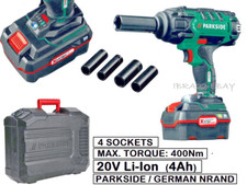 Parkside 20V 4Ah Cordless 1/2" 400Nm Impact Wrench Kit Socket set German made