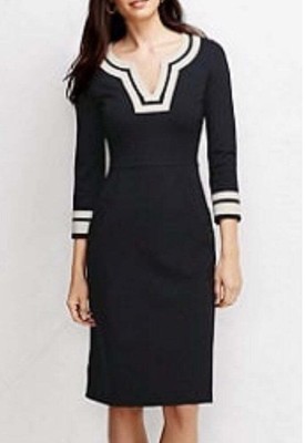 Lands End Black White Ponte Knit Dress 