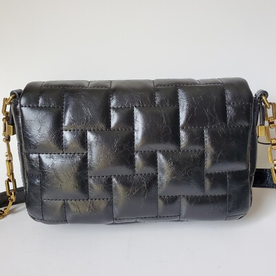 ZARA Black Quilted Purse Bag with Gold Chain Strap Crossbody Club
