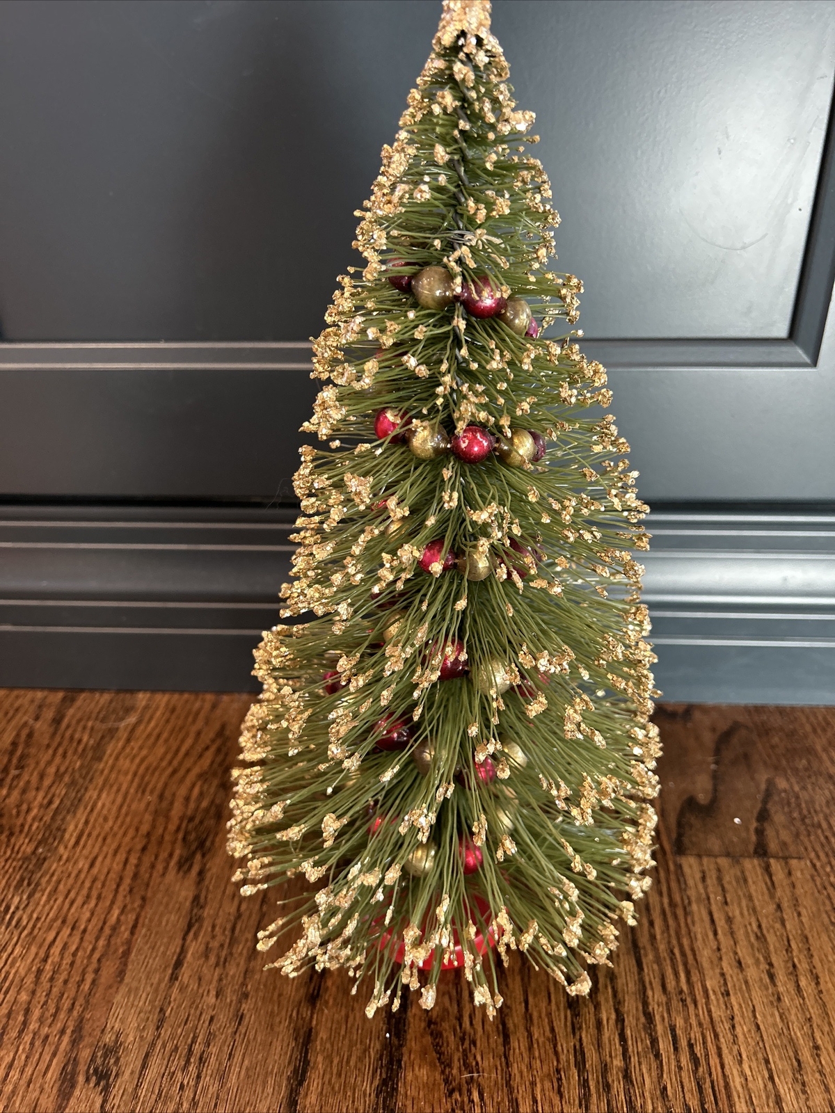 Vintage St Nick Green Glitter Bottle Brush Christmas Tree Original Box