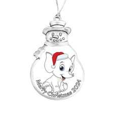 Baby White Elephant Calf 2024 Silver Metal Snowman Merry Christmas Ornament Gift