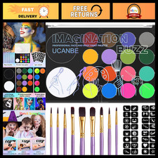 Face Painting Kit - 18 Non-Toxic Water-Based Colors, Brushes  Stencils for Kids