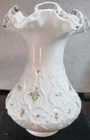 Vtg Fenton Milk Glass Silver Crest Edge Hand Painted " Violets In The Snow" 8"