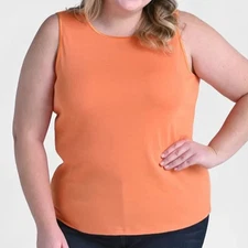 CJ Banks Size 2X Sunset Orange knit top, satin trim, sleeveless NWT