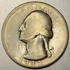 1932- D Washington Quarter 90% Silver 25c - Key Date VG Details ST557