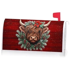  Christmas Wreath Highland Cow Mailbox Cover with Magnetic Strip Winter 