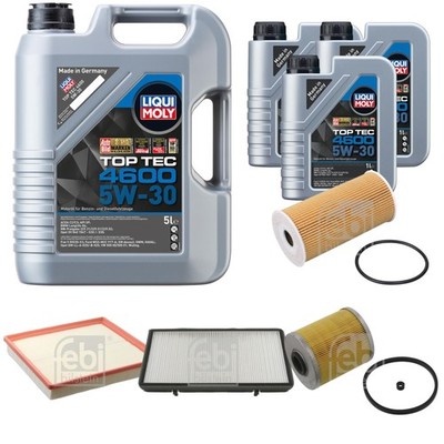 FEBI BILSTEIN Inspektionspaket 8L Liqui Moly Top Tec 4600 5W-30 für Opel Vivaro