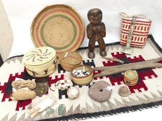 Box Lot Antique Native American Indian Basket Carving Collection MG129