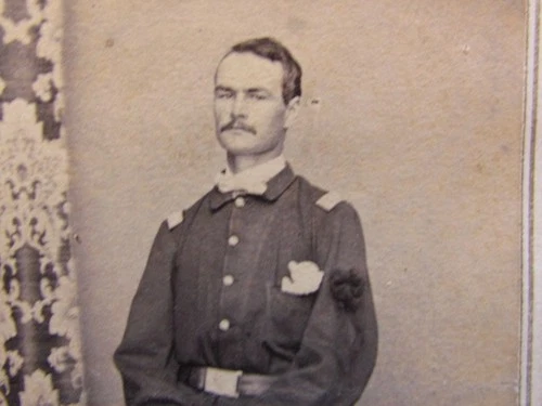 Civil War officer with 9th corps badge & sword wearing memorial ribbon cdv photo