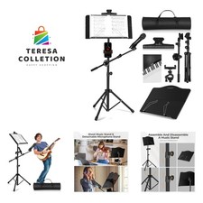Music Stand, Folding Sheet Music Stand with Detachable Microphone Stand  Pho...