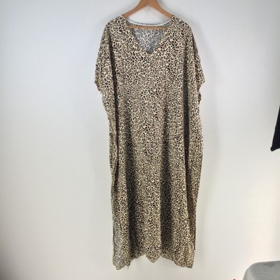 Unbranded kaftan maxi dress one size beige leopard short sleeve viscose 126295