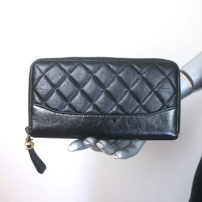 Chanel Gabrielle Long Zip Around Wallet Black Quilted Leather