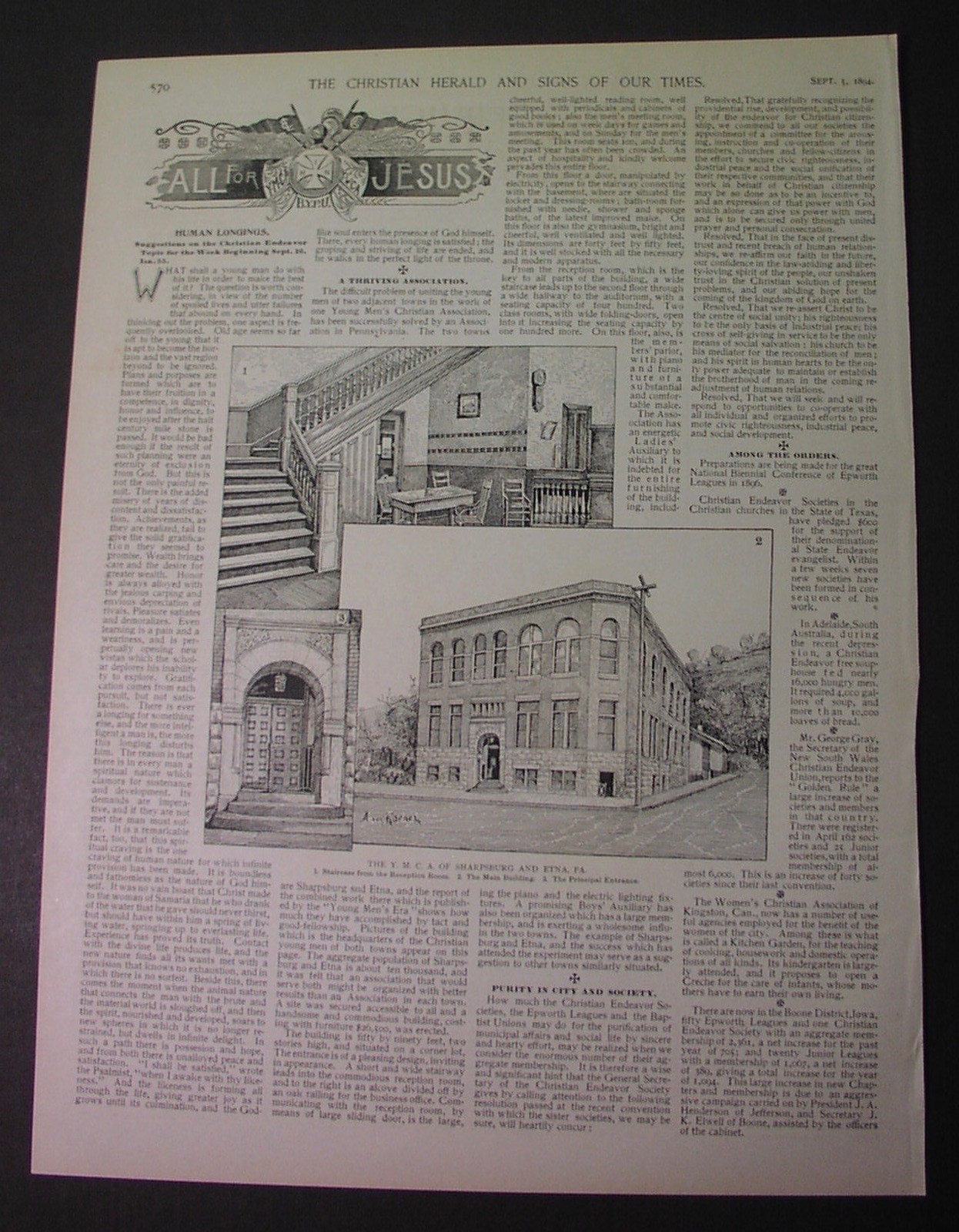1894 - the YMCA at SHARPSBURG and ETNA PA. newly built; LINDEN GYMNASIUM rec
