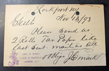 1893 Lockport NY Advertising Postal Card ? Stoves & Hardware Tar Paper Order