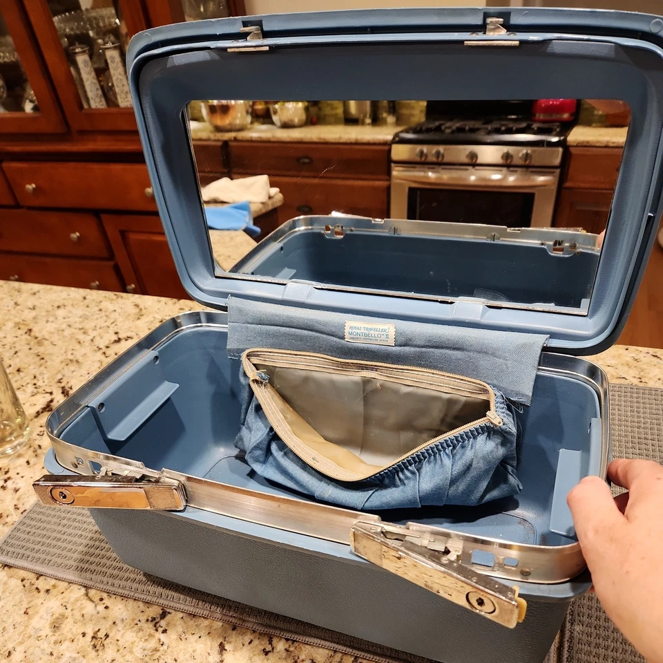 Estuche de Viaje Tren Vintage Samsonite Azul con Espejo / Sin Llave Foto 2 de 2