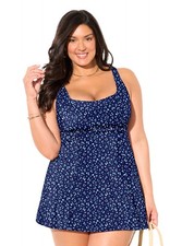 Swimsuits for All Women's Squareneck Swimdress Plus Sizes Available 