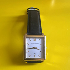Larsson & Jennings Square Gold Case Quartz Watch White Dial Black Leather Date