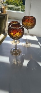 Partylite Teelichthalter 3er Set Kerzenhalter Glasmosaik gelb orange rot