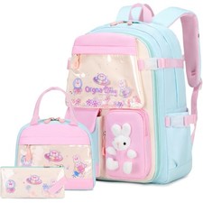 Girls Backpack Set, 3PCS Kids Backpack for Girls, Kawaii Bunny School Backpac...