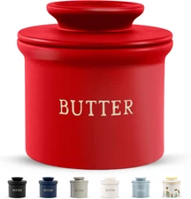 Kook Butter Crock with Lid, Soft Spreadable Butter, Ceramic French Butter Keeper