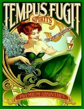 4.5" Tempus Fugit Absinthe vinyl sticker. Classic Art Nouveau Green Fairy decal