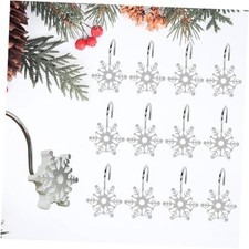 12pcs Christmas Shower Curtain Hooks for Winter Snowman Snow Themed Snowflake